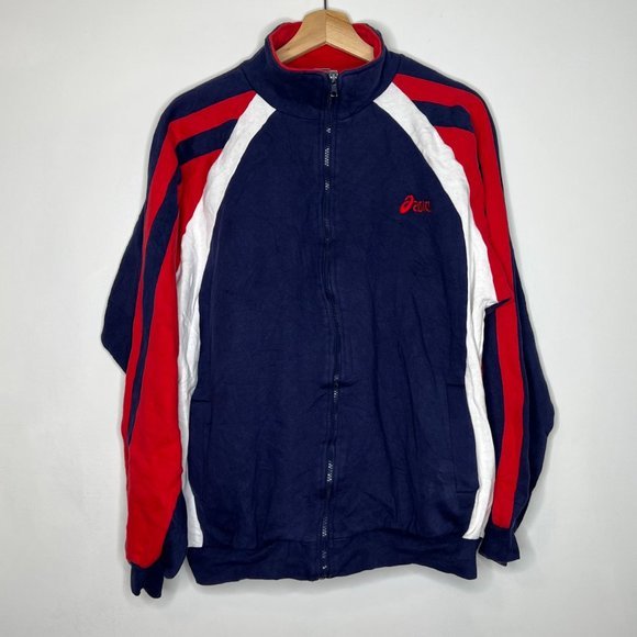 Vintage 90s Asics striped trackjacket zip up track sweater L - Picture 2 of 8